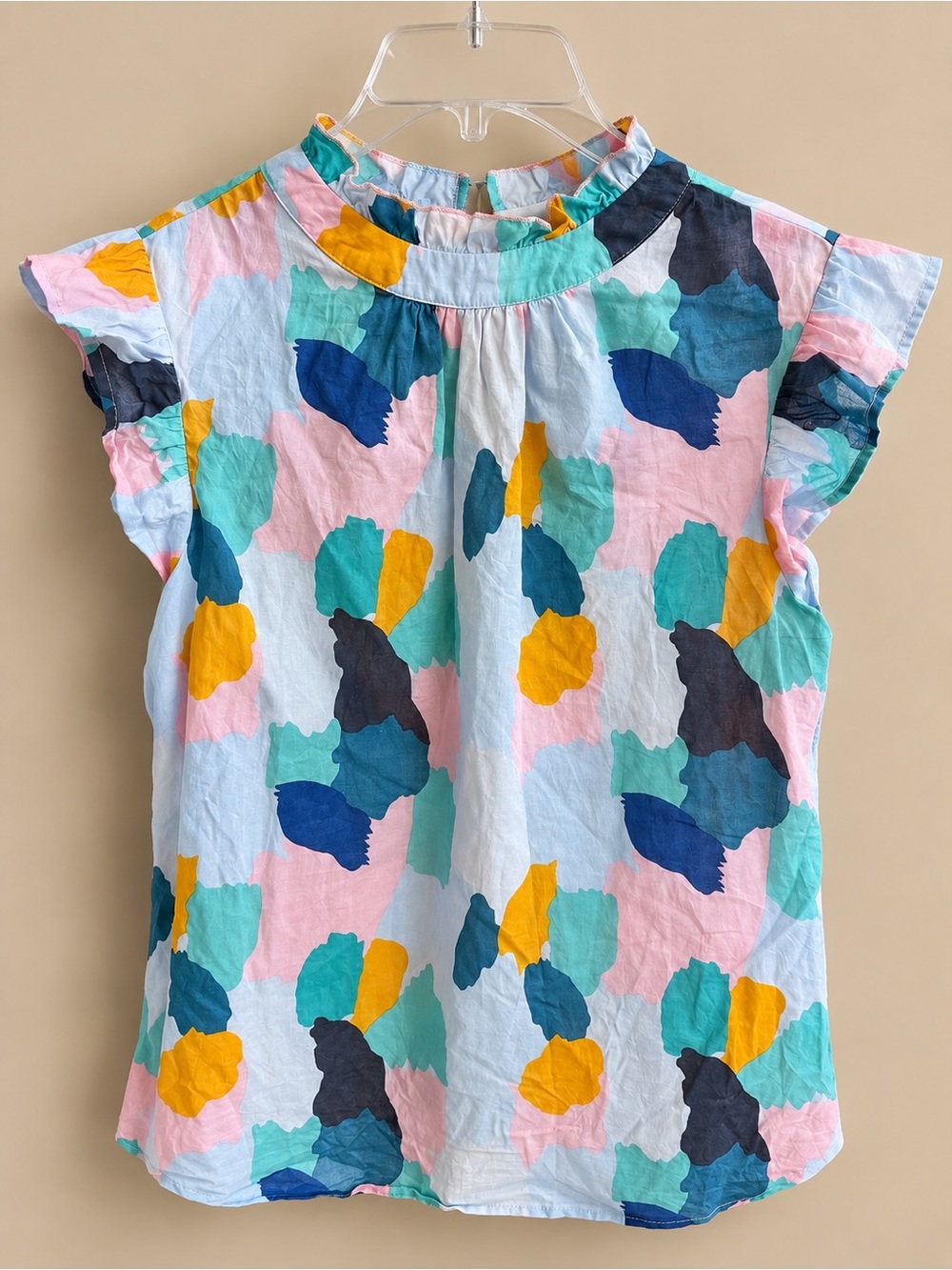 Women’s Multicolor Ruffle-Sleeve Blouse - Pastel Print Size Medium